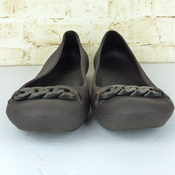 Crocs Gianna Chain Link Ballet Flats Womens 7 Brown Slip On Lightweight Comfort - Picture 4 of 12
